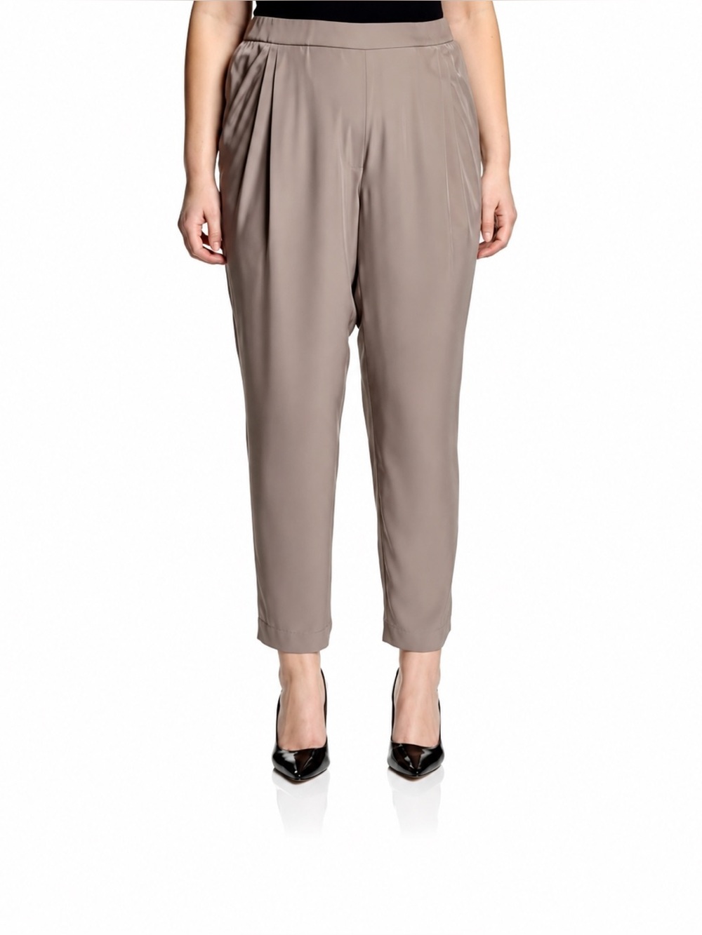 Joan Vass Taupe Cropped Pleated  100% Silk Pants